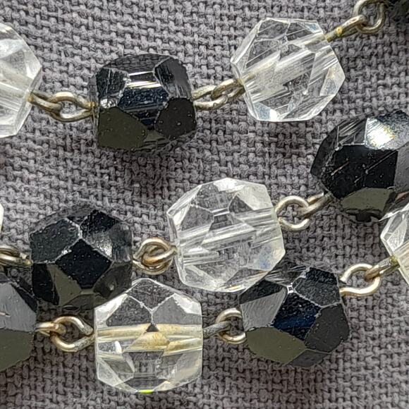 Art Deco Black Clear Crystal Necklace 53in Flapper Glass Beads 1930s main image 5